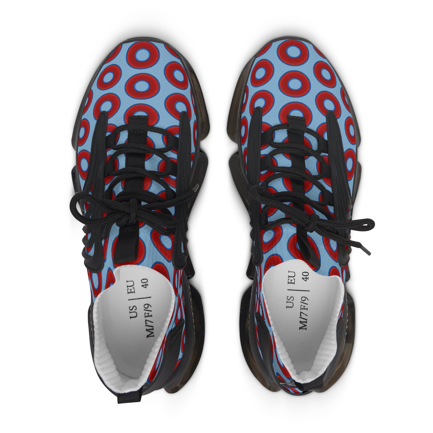 Women's Donut Kicks - red vivid donut print w/sky blue background