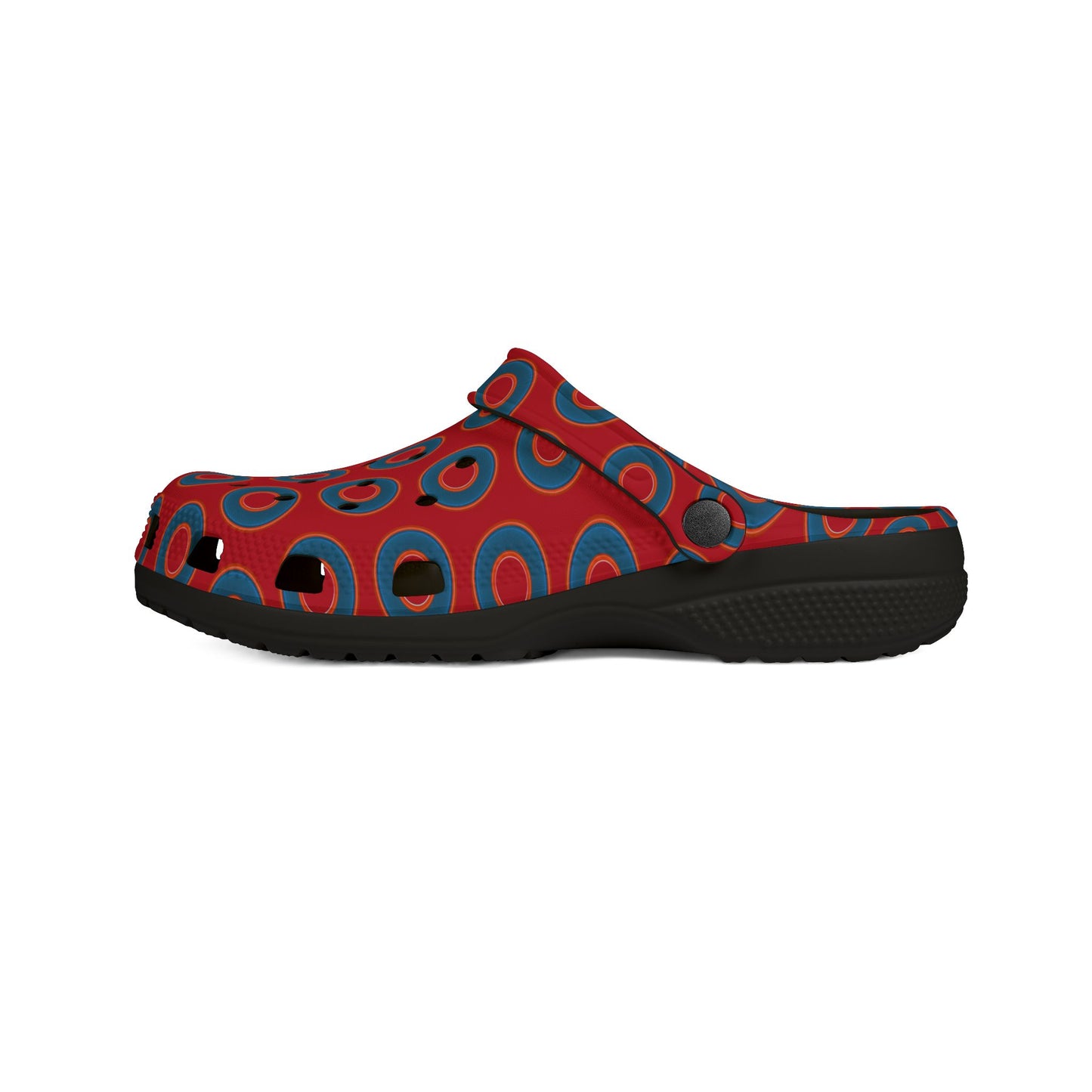 Spatchcocks - donut slip-on shoes - blue rustic donuts w/red background [unisex]