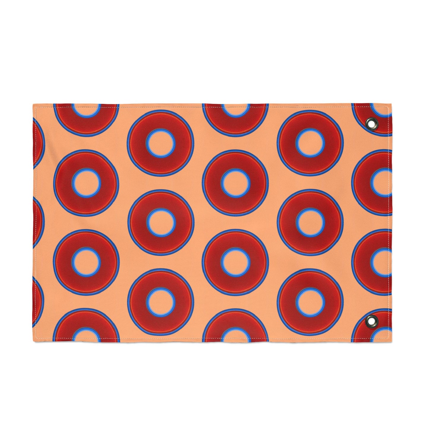 Lumpy Flagpole Sitters - Donut Flags [12" x 18"] - red vivid donut print w/peach background