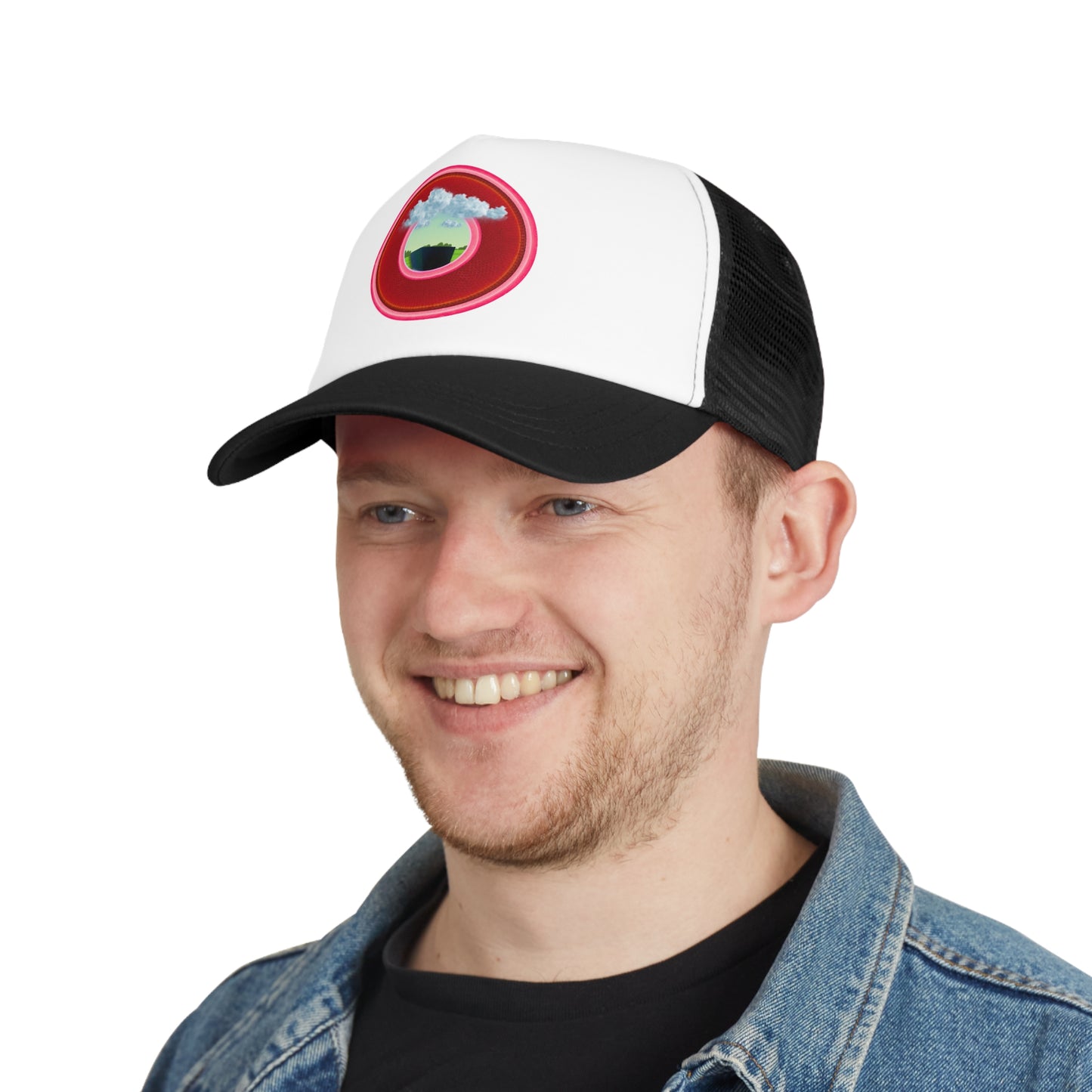 Lumpy Trucker Hat - "Got Rhombus?" - variant 2 - red/pink donut