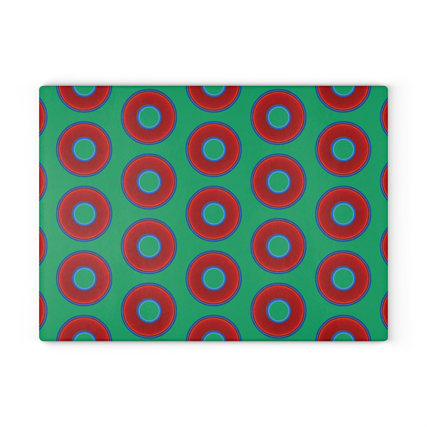 My Friend's Cutting Board - vivid red donuts w/jade green background