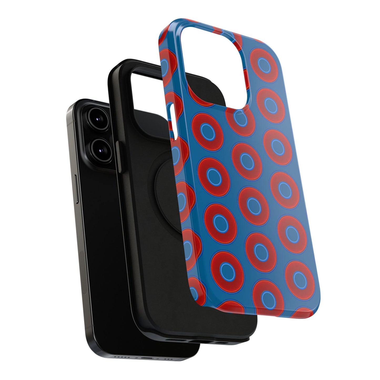 Impact-Resistant Lumpy Donut Case - red vivid donut print w/wavy navy background