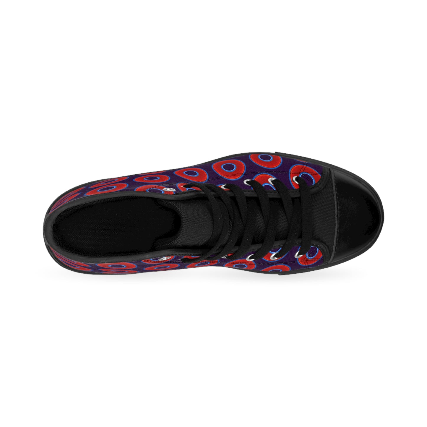 Cushiony Convectors - High Tops - red vivid donuts w/midnight purple background