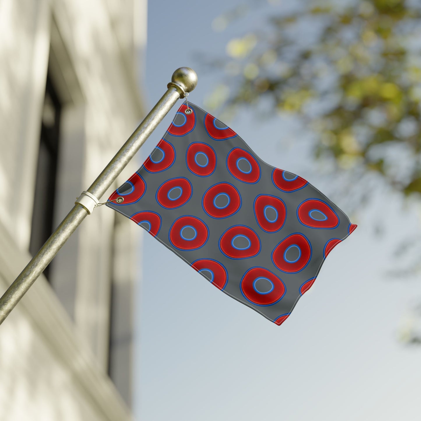 Lumpy Flagpole Sitters - Donut Flags [12" x 18"] - red vivid donut print w/dark gray background
