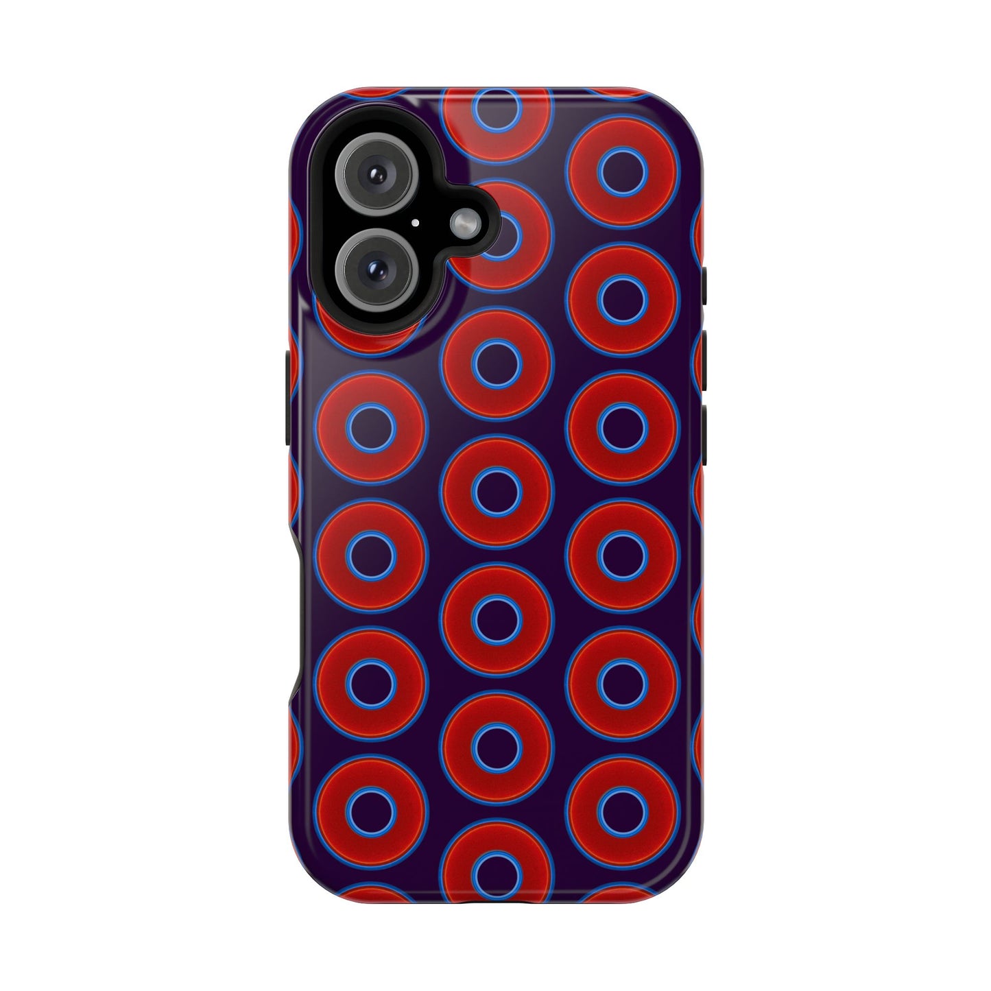 Impact-Resistant Lumpy Donut Case - red vivid donut print w/midnight purple background