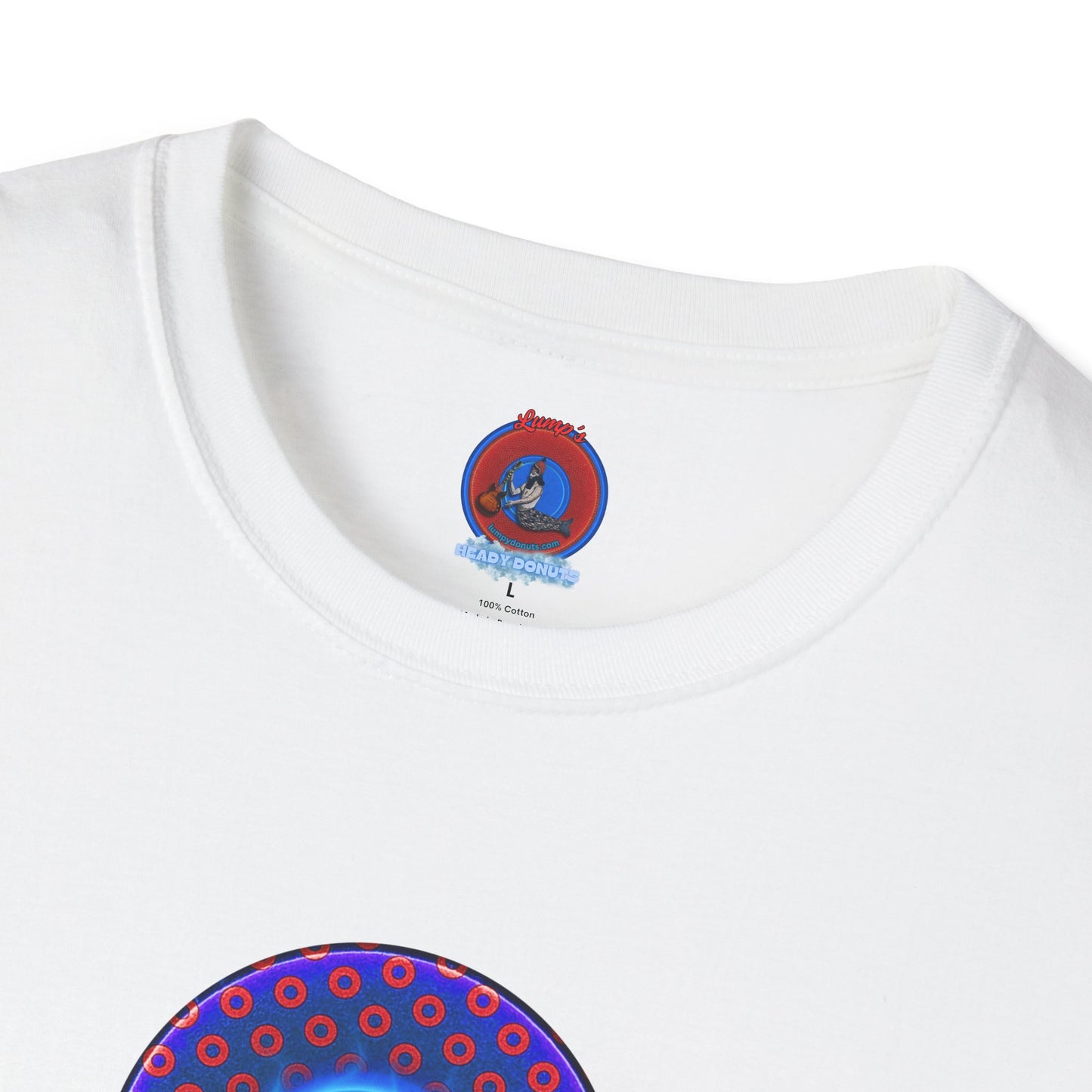 Classic Donut Tee - Unisex Soft-Style - "Donut Vortex" - blue/red electric paradox donut