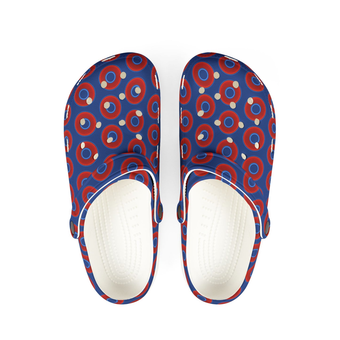 Spatchcocks - donut slip-on shoes - vivid red donuts w/navy background [unisex]