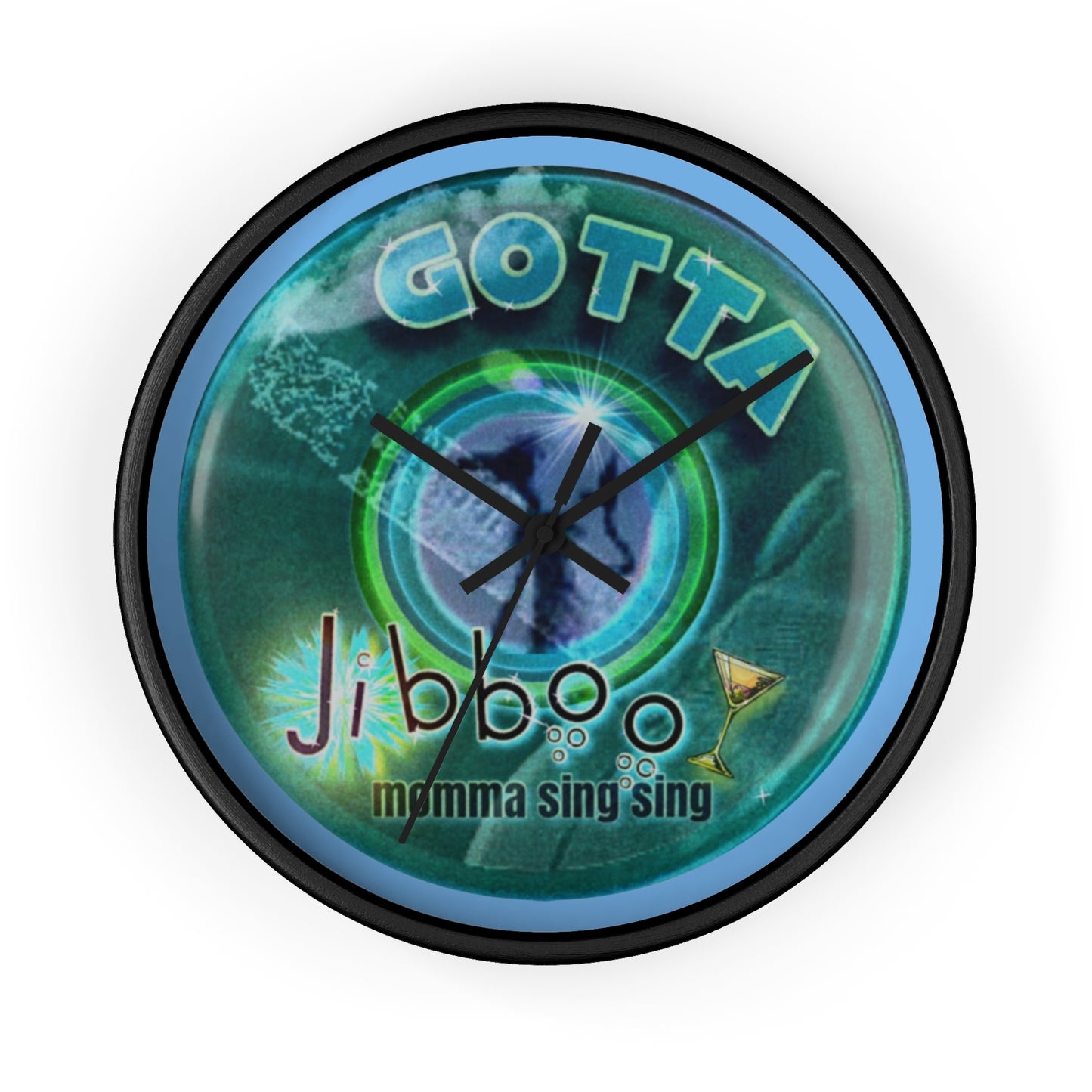 Lumpy Wall Clock - "Gotta Donut Clock?" vivid dark teal donut w/dark blue background