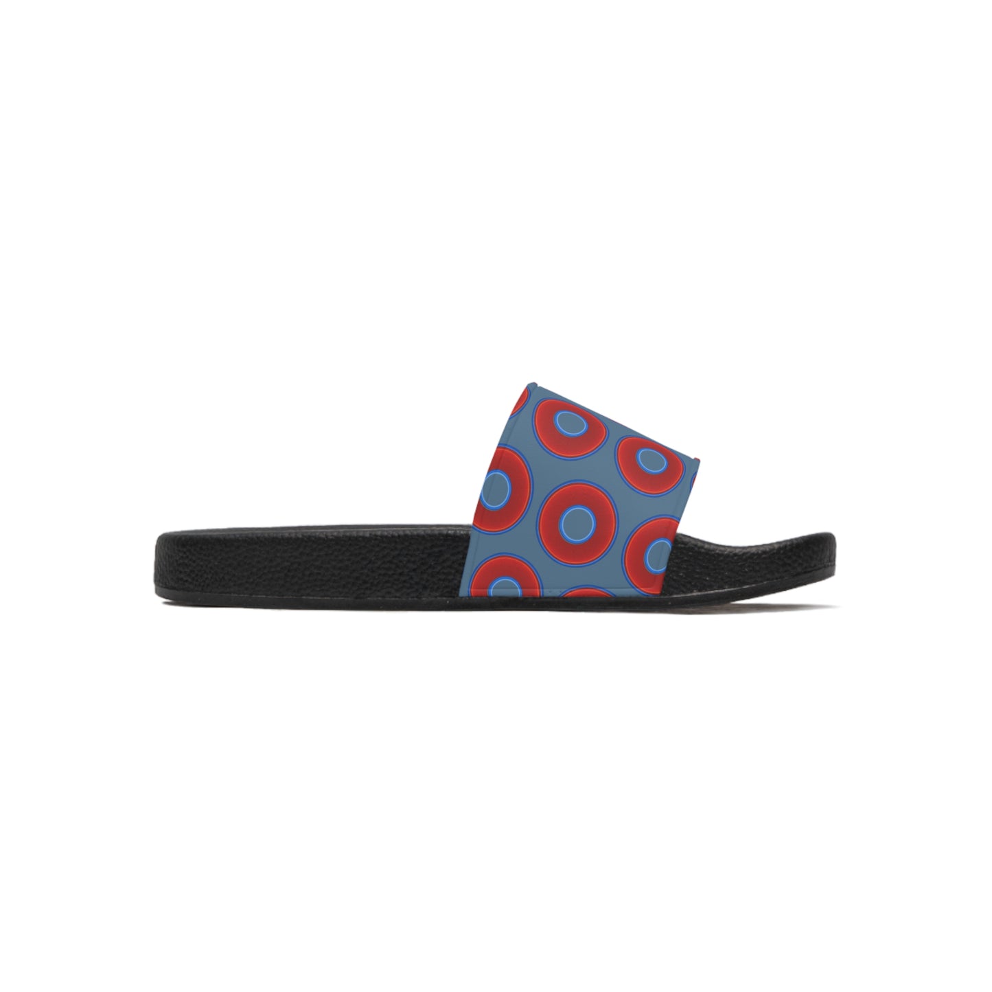Men's Lumpy Sandals - slip-ons - red vivid donuts w/steel blue background