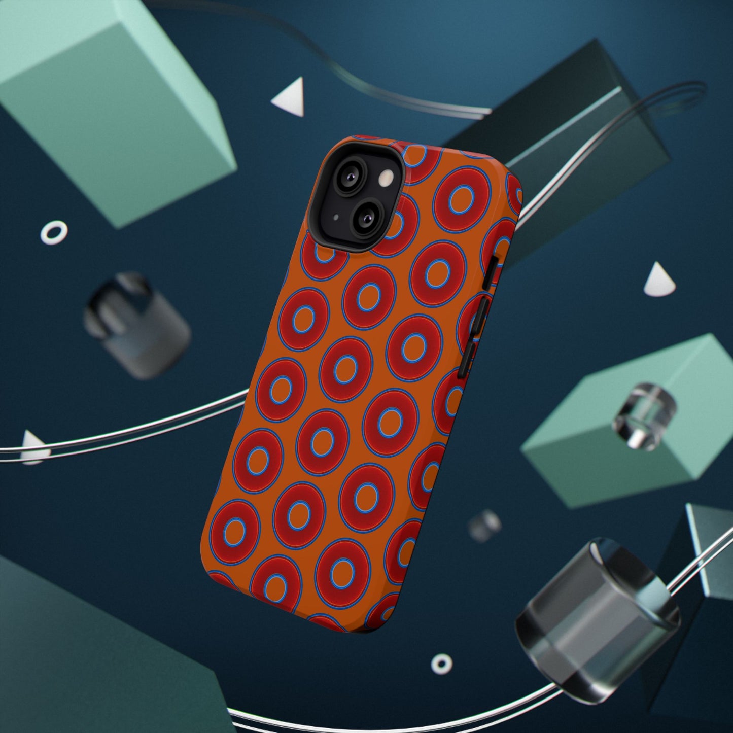 Impact-Resistant Lumpy Donut Case - red vivid donut print w/dark orange background