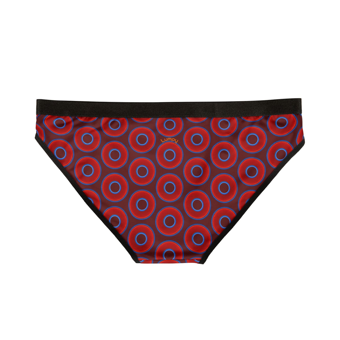 Lumpy Donut Underwear - vivid red donut print w/dark red background
