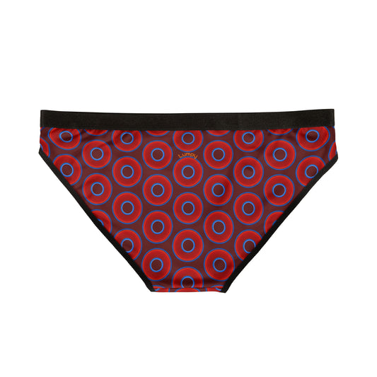 Lumpy Donut Underwear - vivid red donut print w/dark red background