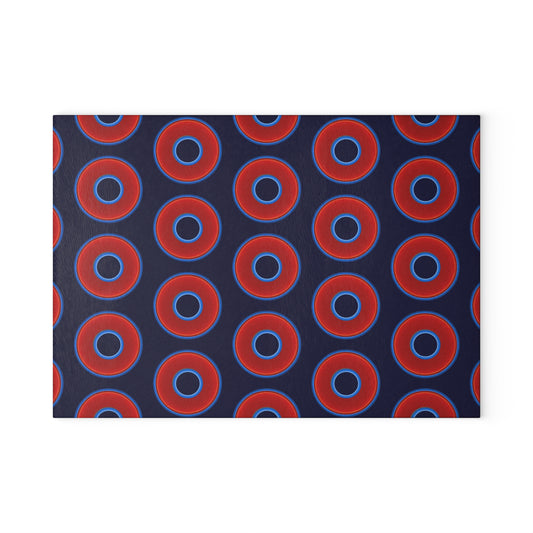 My Friend's Cutting Board - vivid red donuts w/midnight blue background
