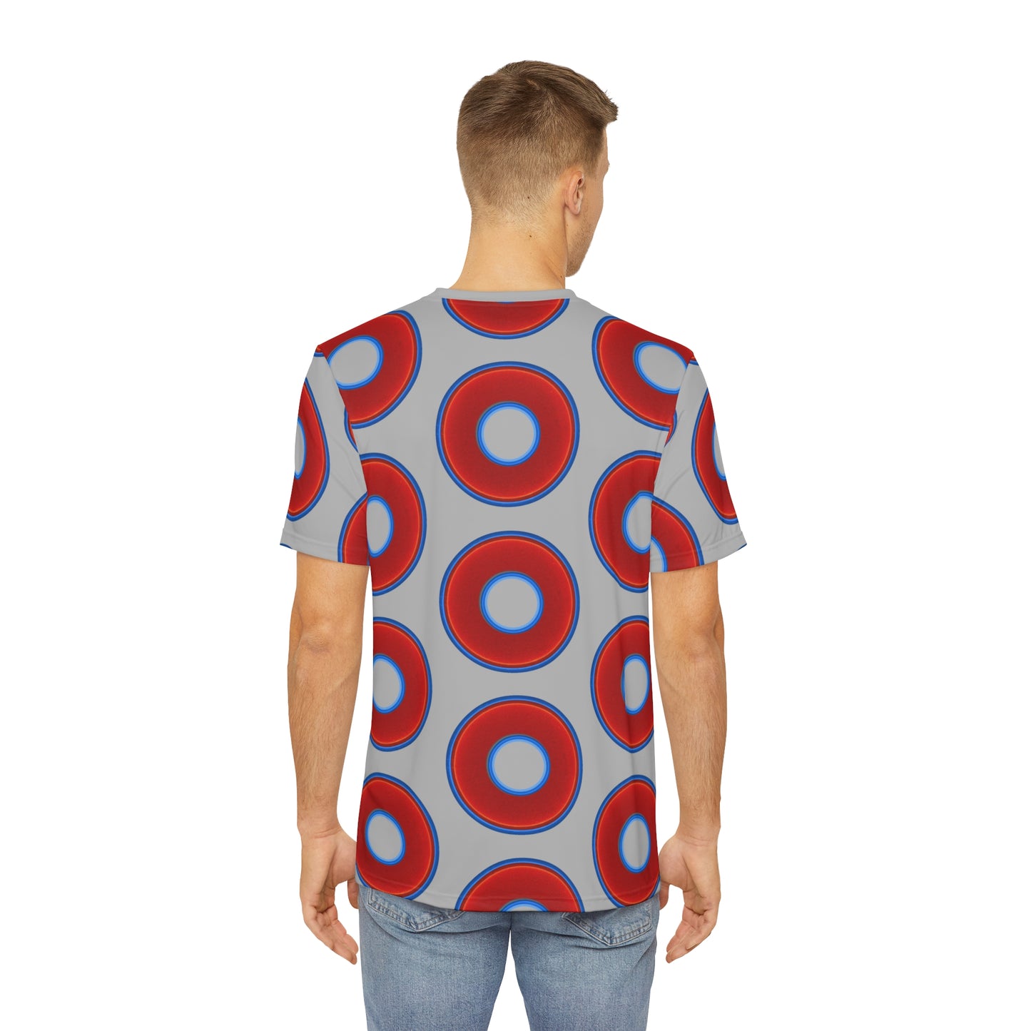Multi-Beastie Giant Donut AOP Polyester Tee - red vivid donut print w/light gray background