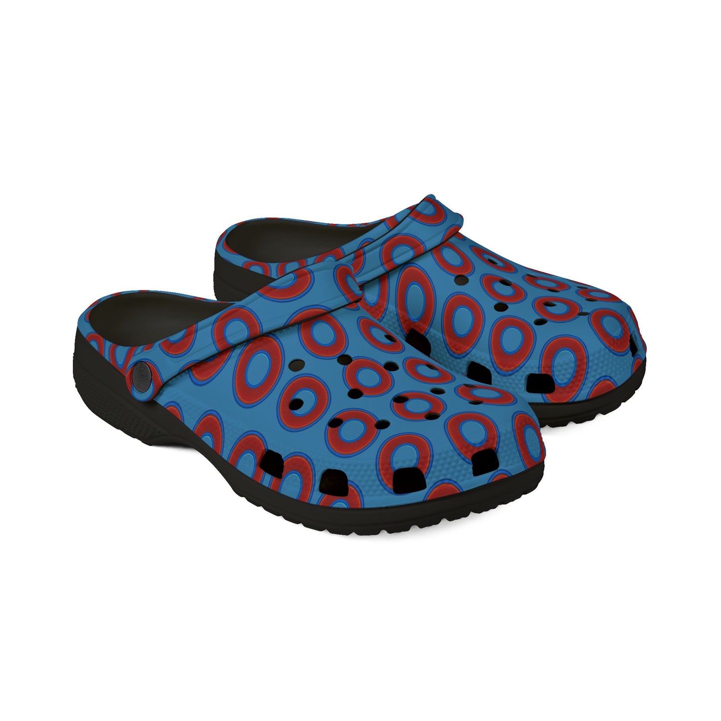 Spatchcocks - donut slip-on shoes - red rustic donuts w/light steel blue background [unisex]