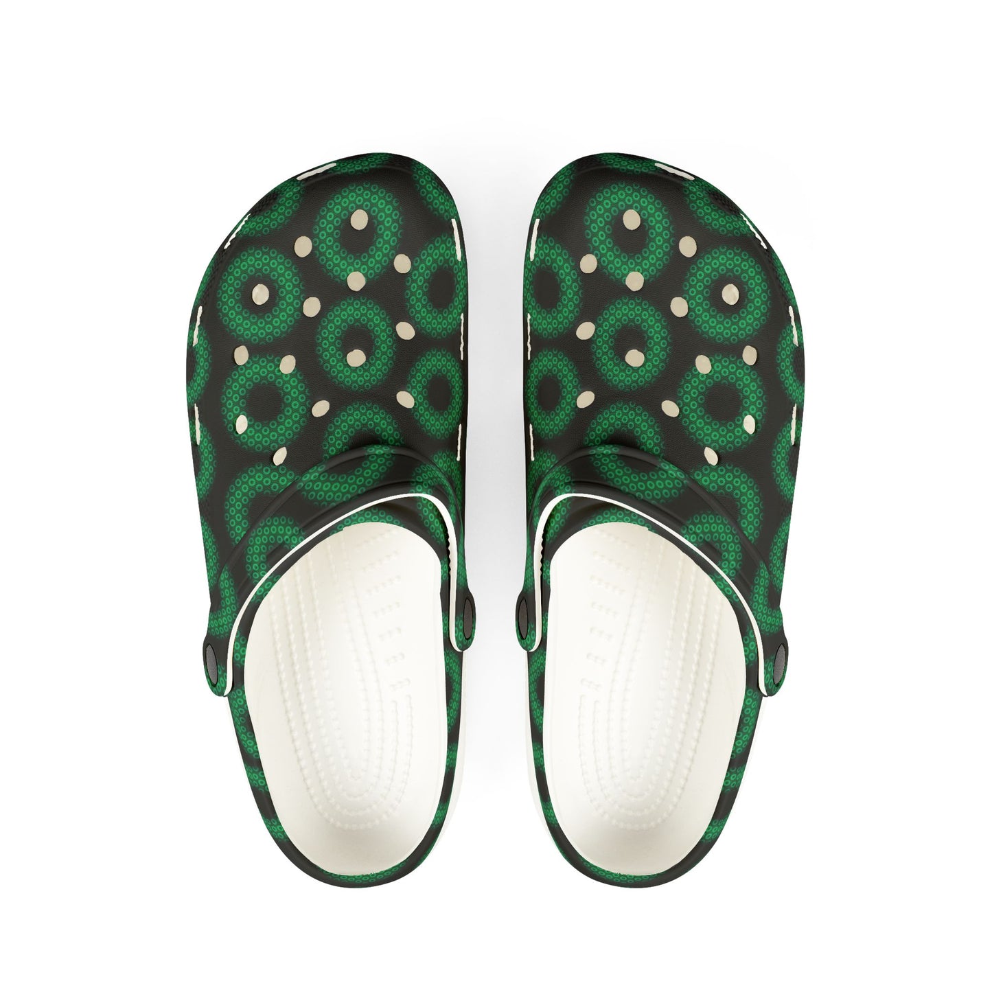 Spatchcocks - donut slip-on shoes - paradoxical kaleidoscope donuts w/dark blue background [unisex]