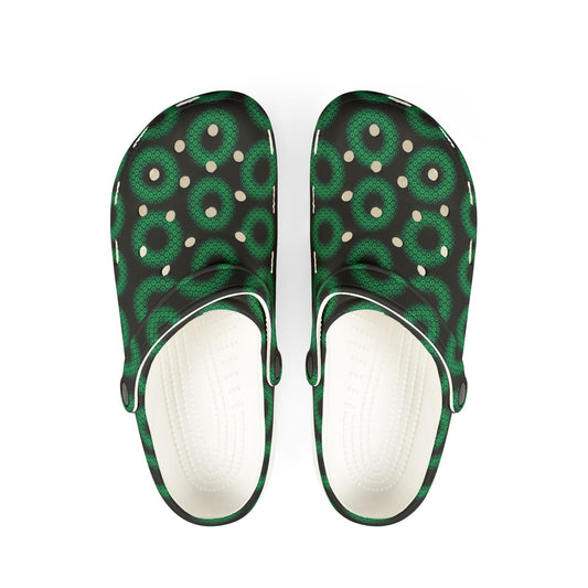 Spatchcocks - donut slip-on shoes - paradoxical kaleidoscope donuts w/dark blue background [unisex]