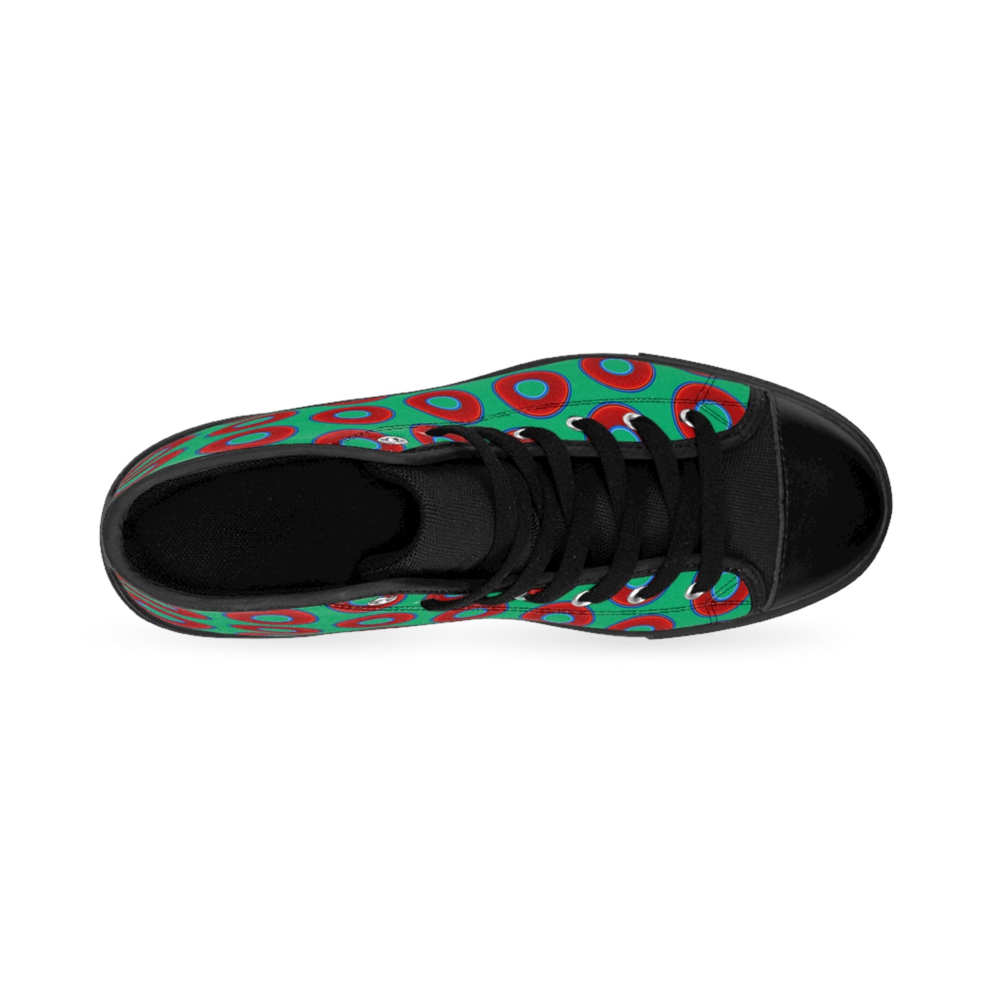 Cushiony Convectors - High Tops - red vivid donuts w/jade green background