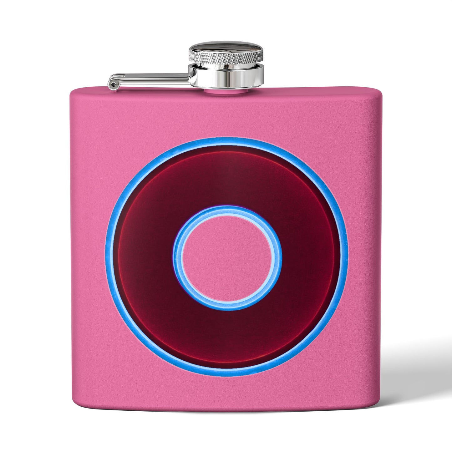 Lump's Donut Flask 6 oz - Vivid burgundy/light blue donut - [*w/your choice of 5 backgrounds]