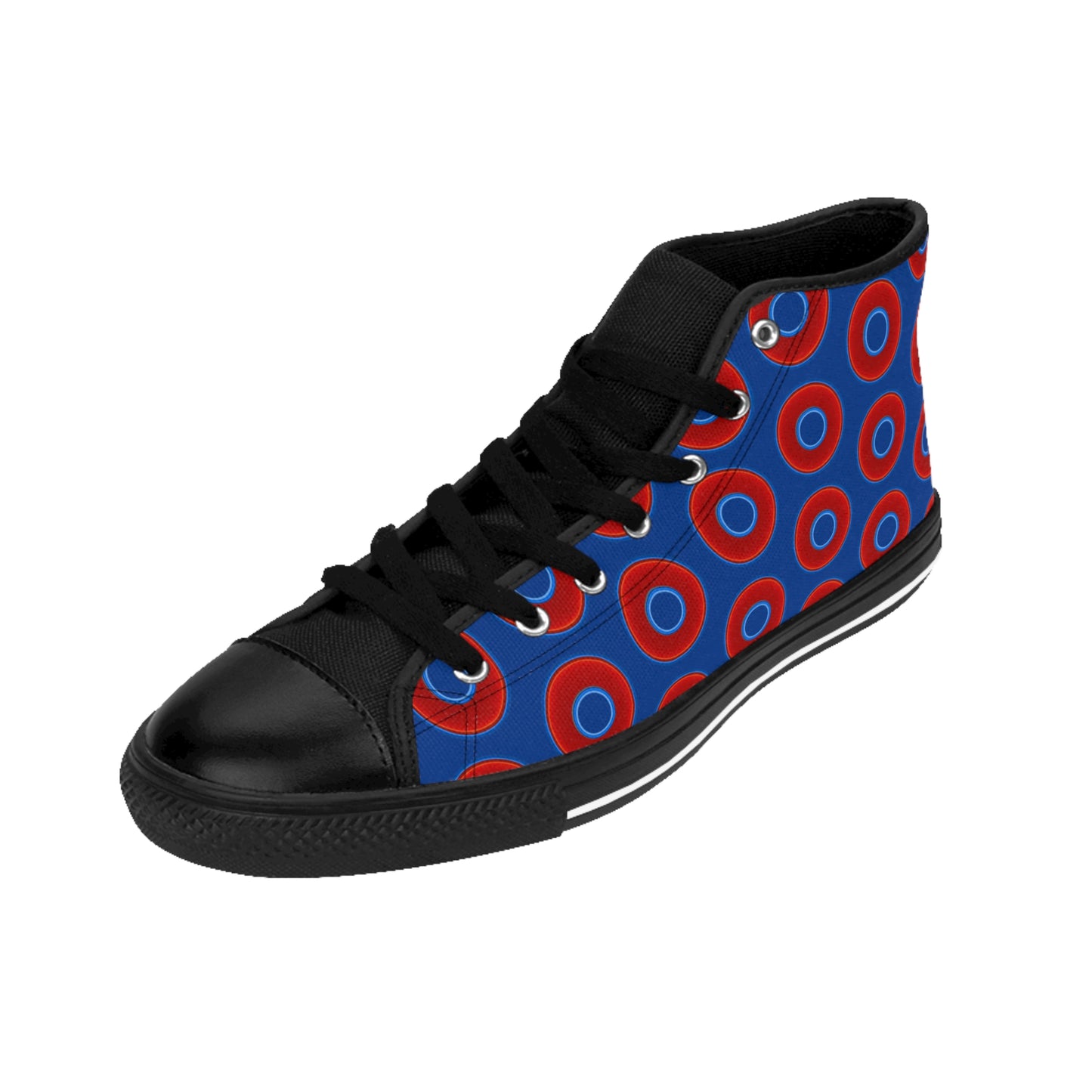 Cushiony Convectors - High Tops - red vivid donuts w/dark blue background