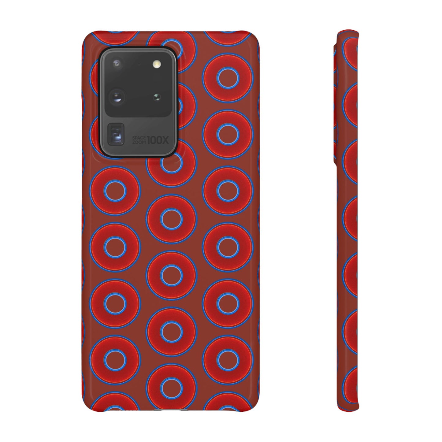 Lumpy Donut Snap Case - red vivid donut print w/burnt umber background