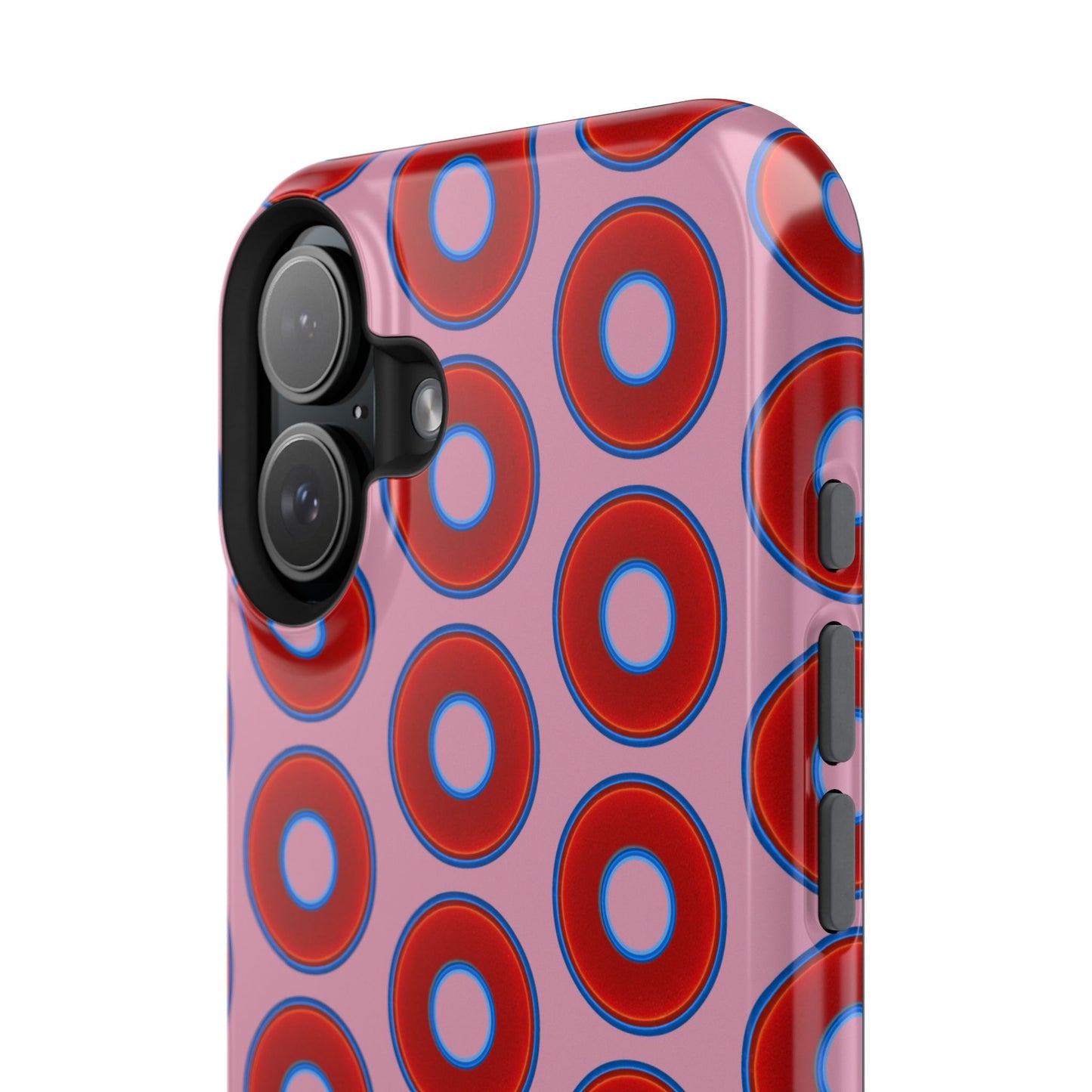 Impact-Resistant Lumpy Donut Case - red vivid donut print w/pale magenta background