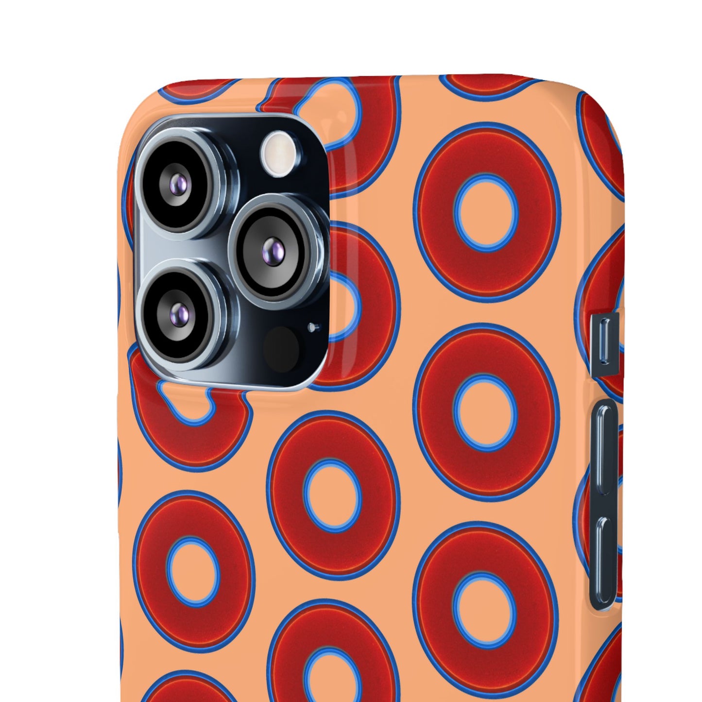 Lumpy Donut Snap Case - red vivid donut print w/peach background