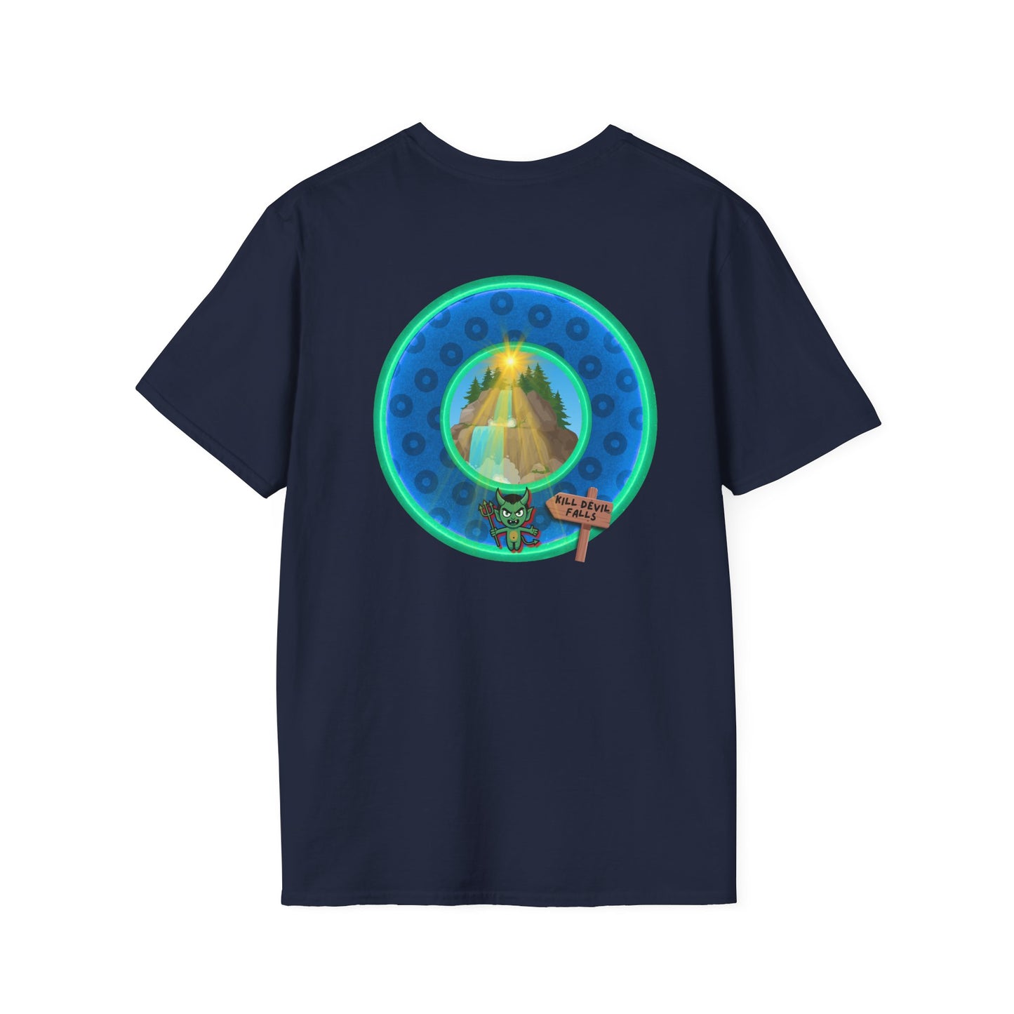 Classic Donut Tee - Unisex Soft-Style - "Devil's Drowning Donuts" - blue/green paradox donut