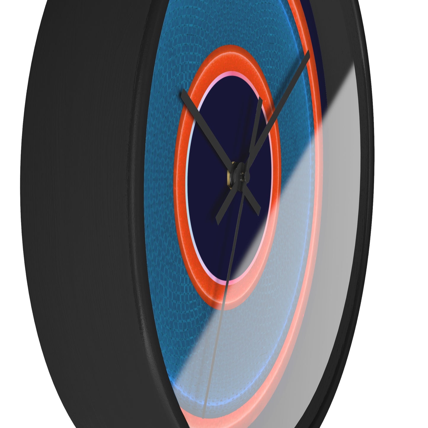 Lumpy Wall Clock - blue rustic donut w/light red/orange edging - variant 7 w/midnight blue background