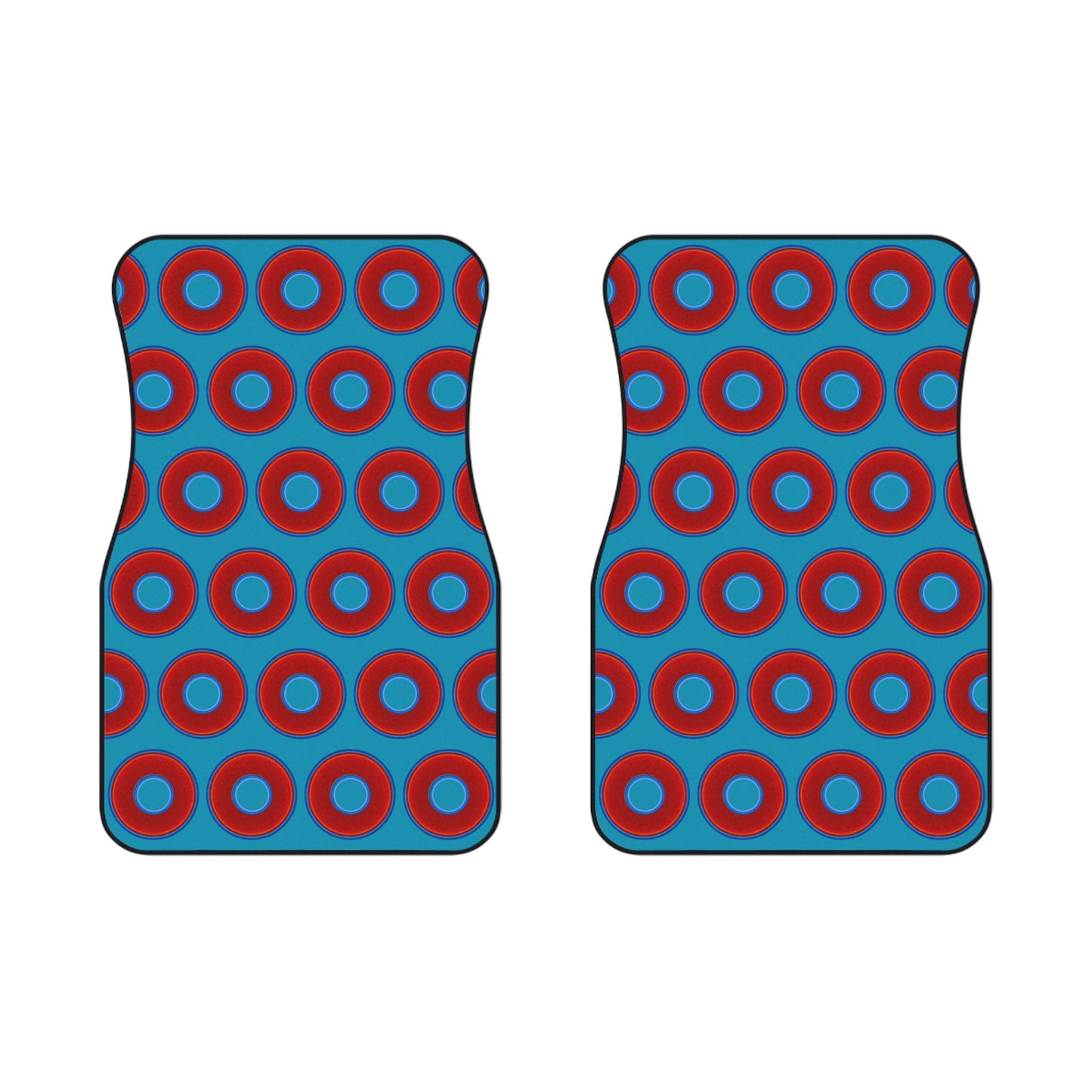 Contacted Car Mats - Set of 2/Front - vivid donut print w/aquamarine blue background