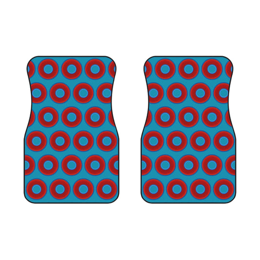 Contacted Car Mats - Set of 2/Front - vivid donut print w/aquamarine blue background