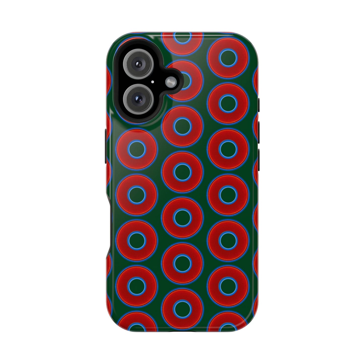 Magnetic Tough Donut Case - red vivid donut print w/deep pond green background