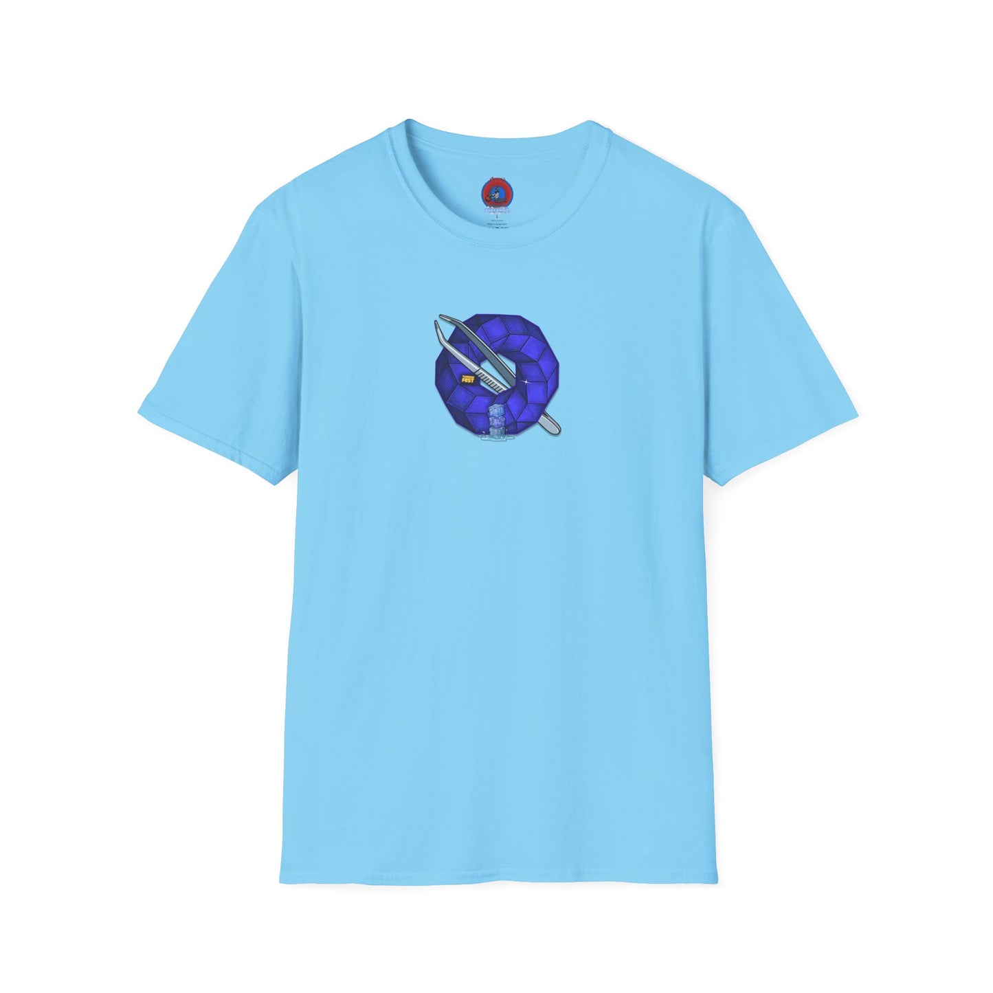 Classic Donut Tee - Unisex Soft-Style - "The Teasing Festivus Donut" - blue rustic cubed donut