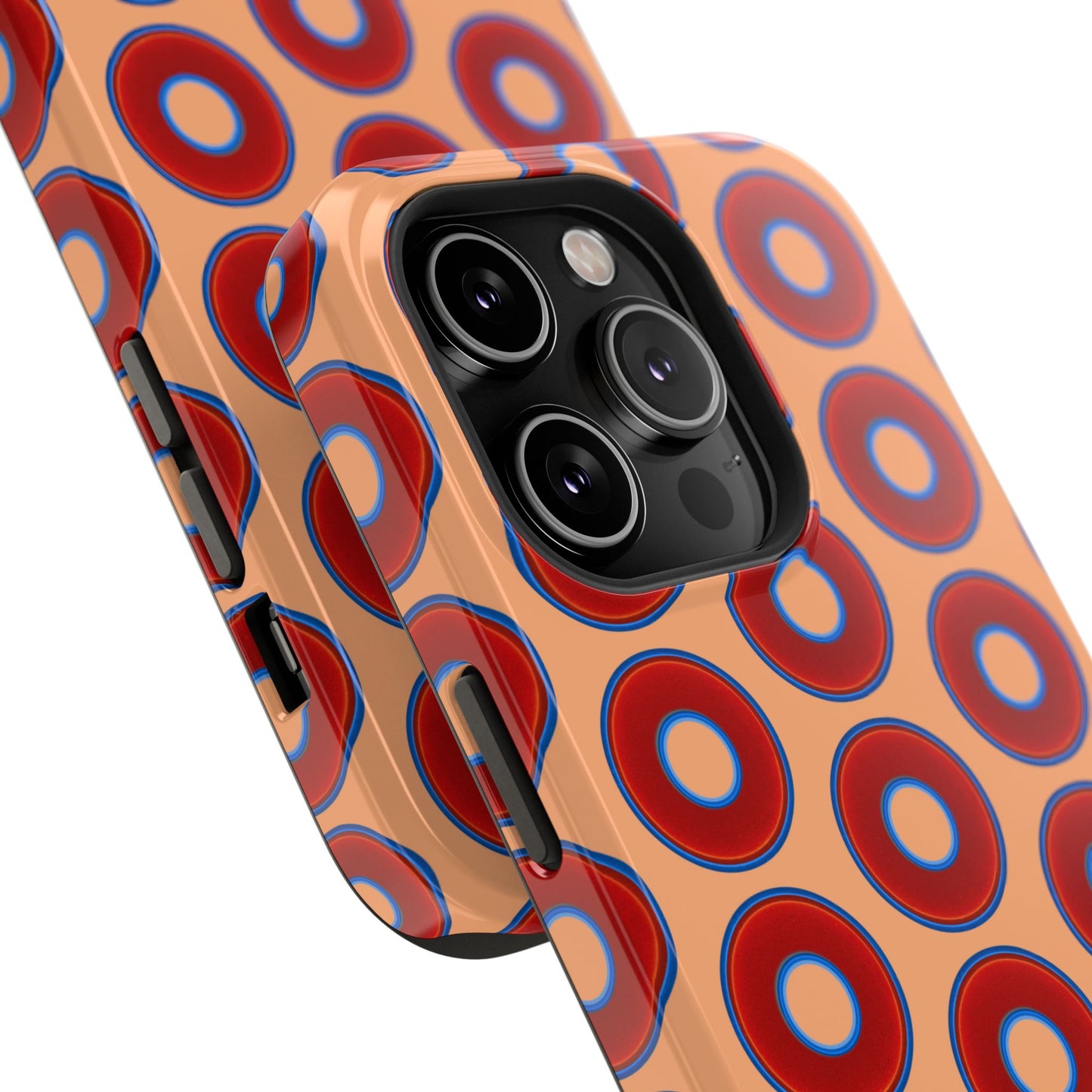 Impact-Resistant Lumpy Donut Case - red vivid donut print w/peach background