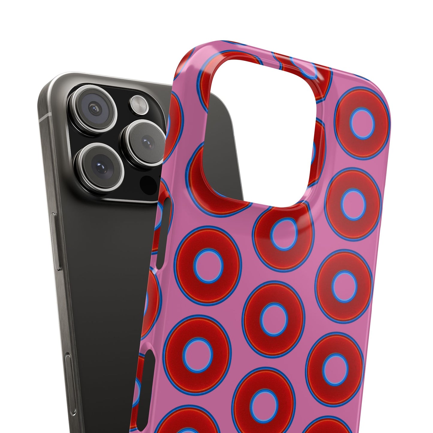 Lumpy Donut Snap Case - red vivid donut print w/light pink background
