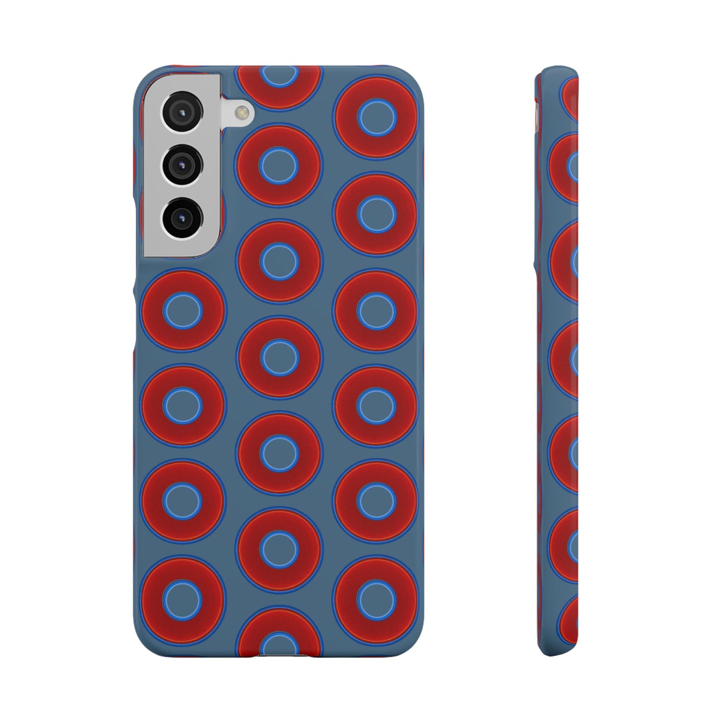 Lumpy Donut Snap Case - red vivid donut print w/steel blue background