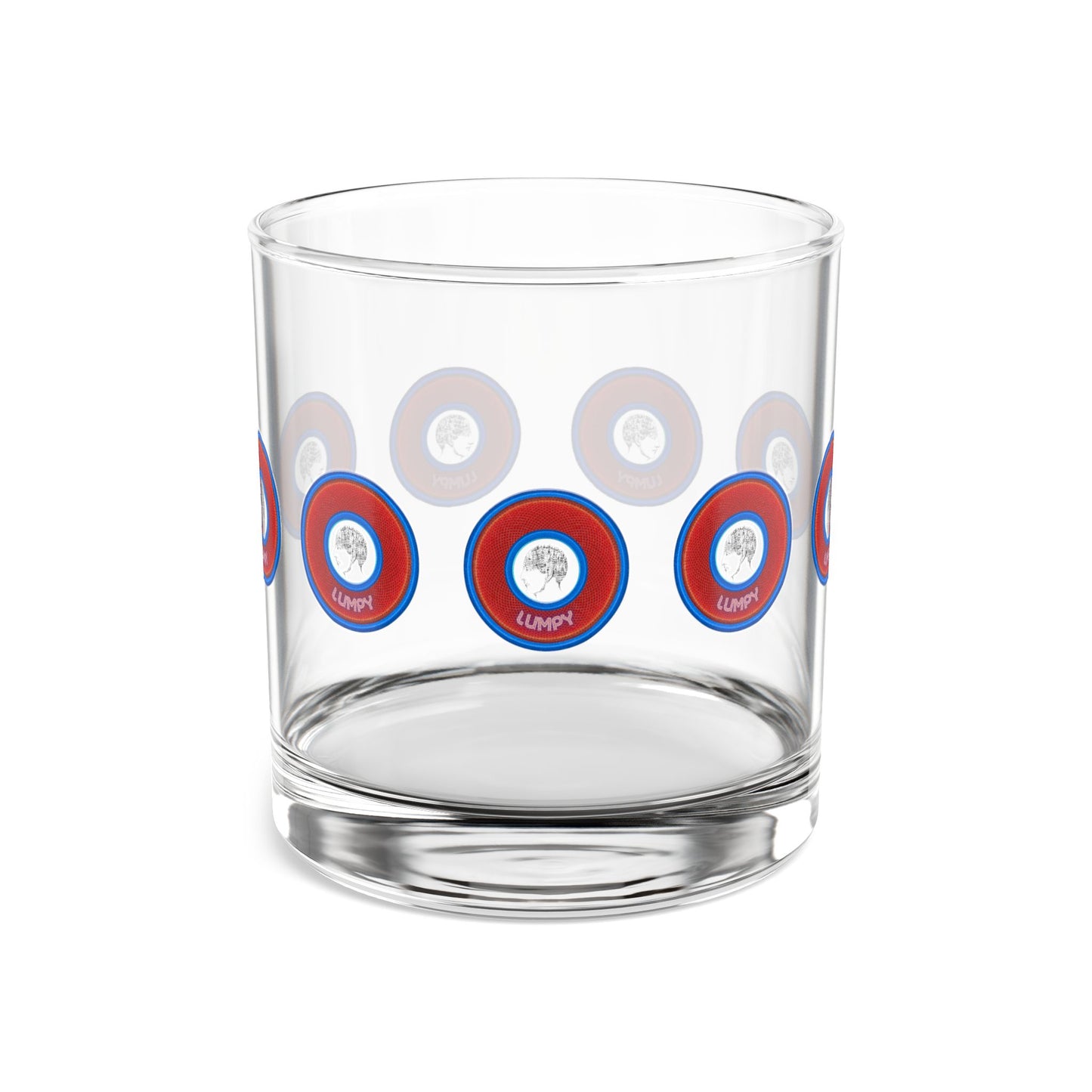 10oz Lumpy Rock Glass - "Our Lumpiest Rock Glass" - rustic red/blue donuts