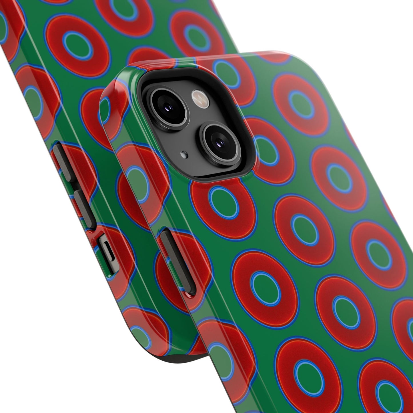 Impact-Resistant Lumpy Donut Case - red vivid donut print w/green background
