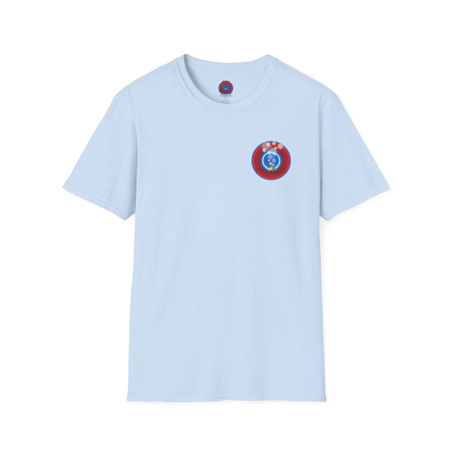 Classic Donut Tee - Unisex Soft-Style - "Bubbler's Donut Tee" - vivid red/blue donut