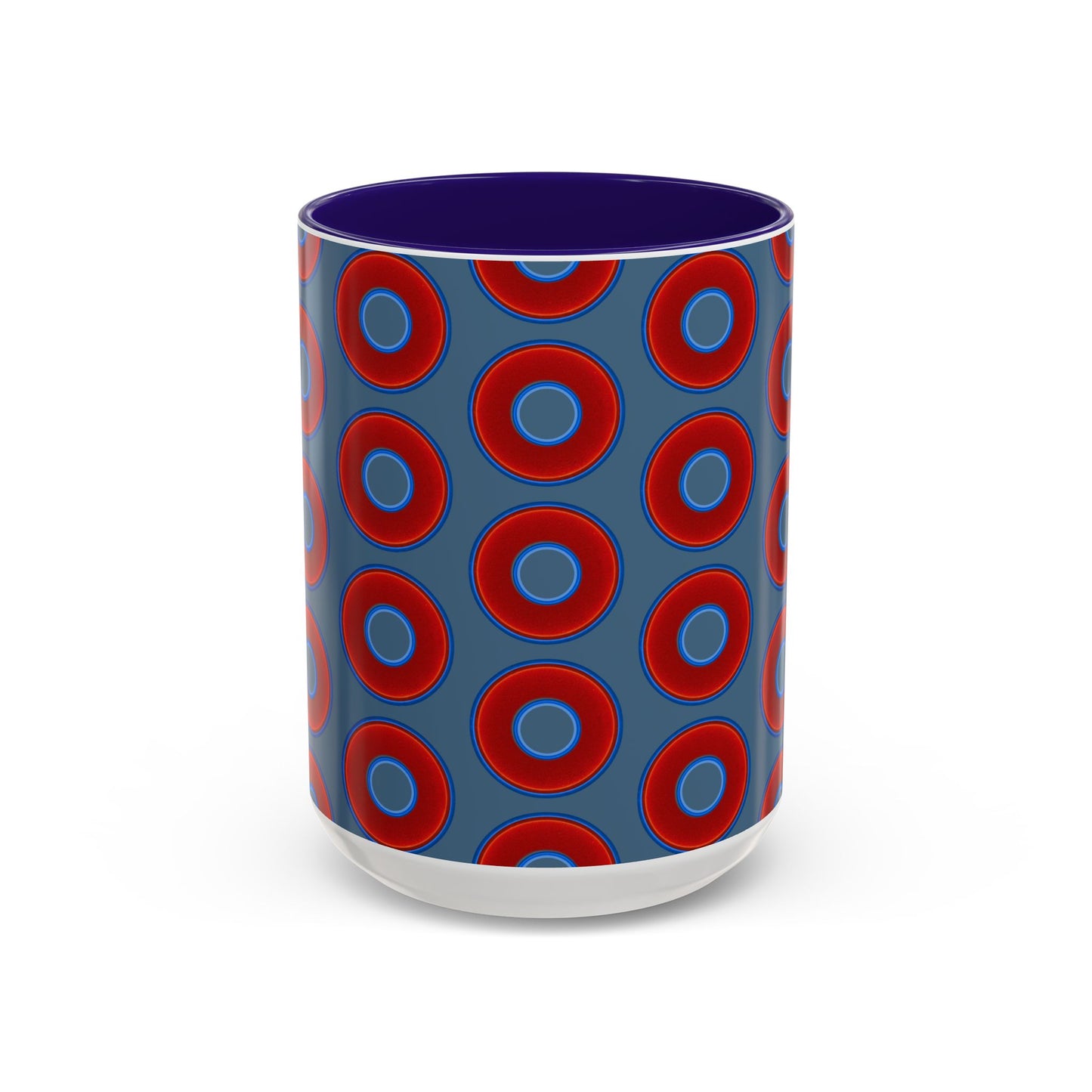 Lump's Grumpy Coffee Mug - vivid red donuts w/steel blue background
