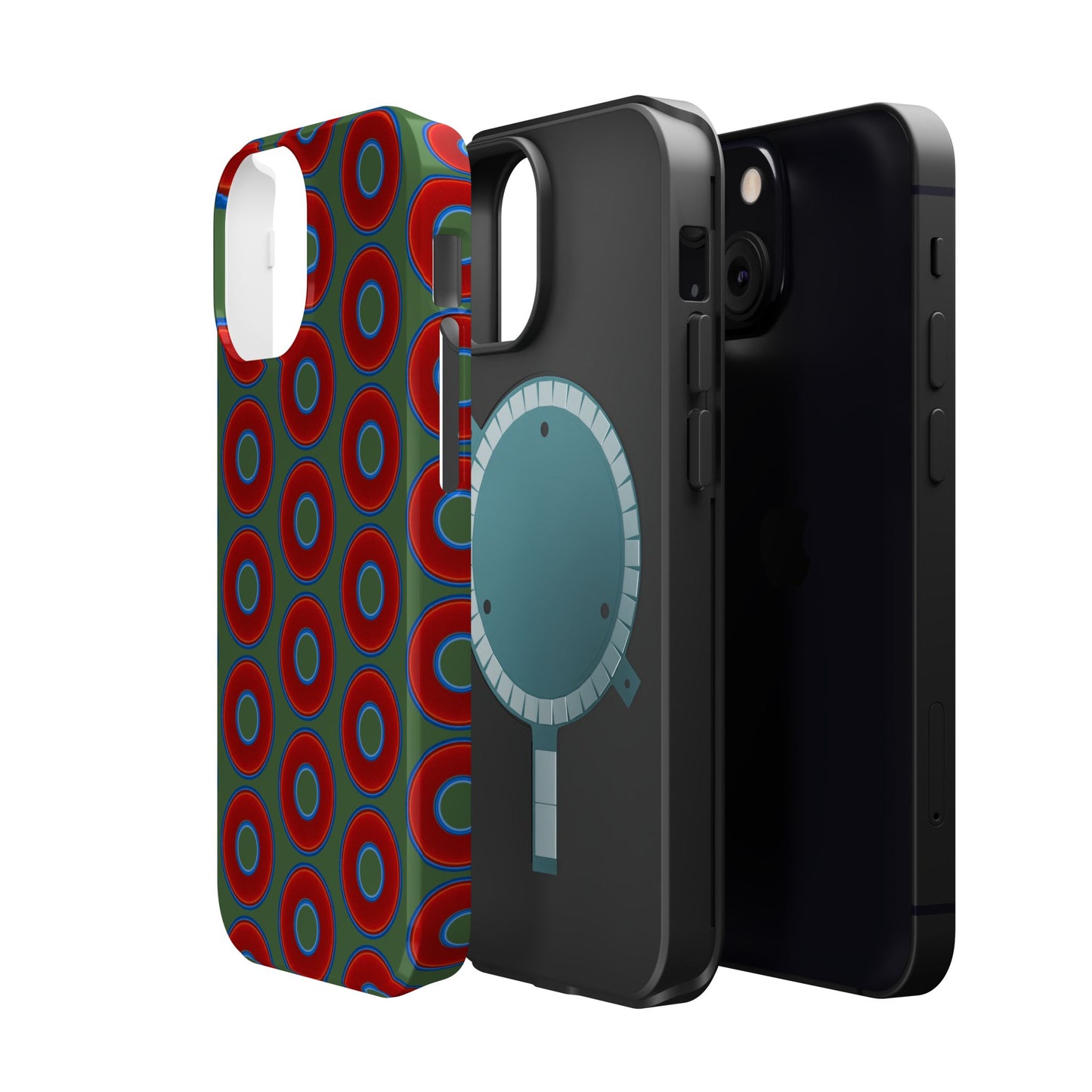 Magnetic Tough Donut Case - red vivid donut print w/dark Fenway green background