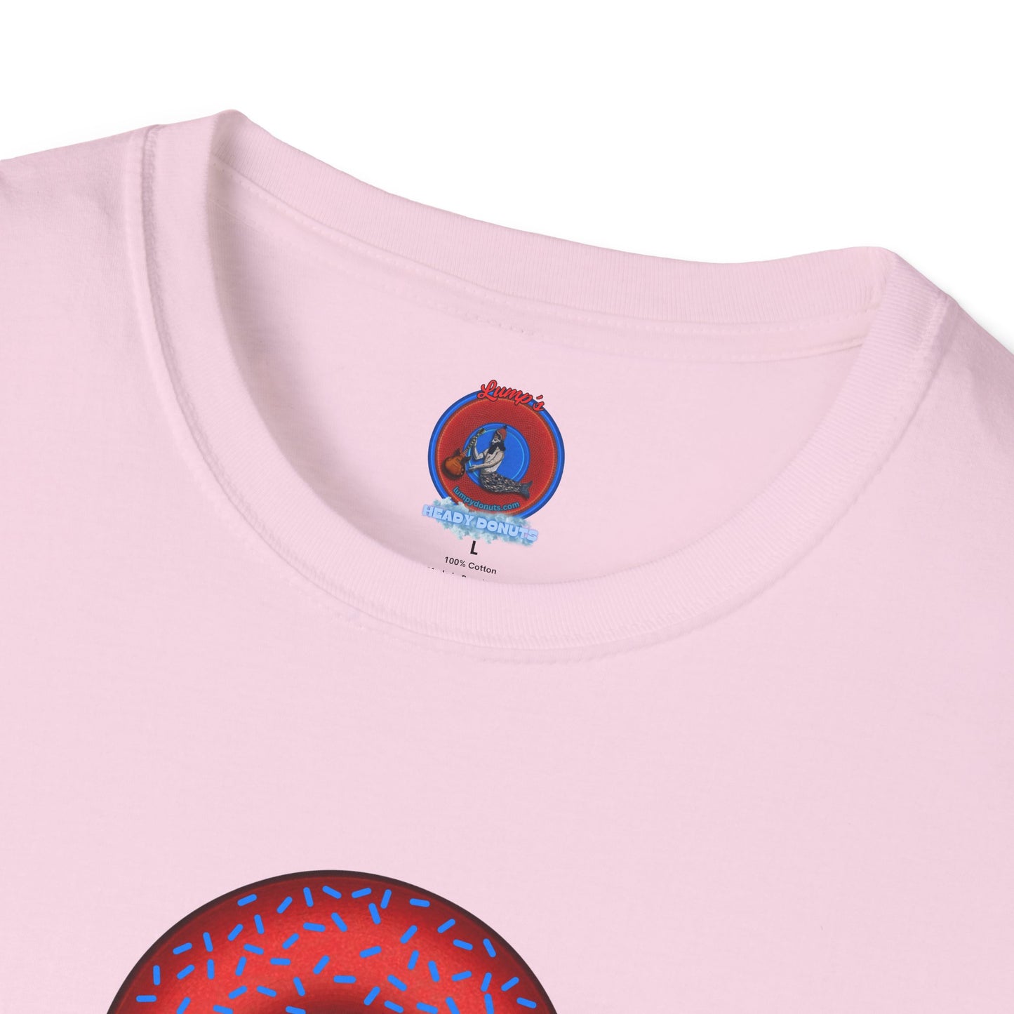 Classic Donut Tee - Unisex Soft-Style - "Plain Plump Donut w/" - plump red donut w/blue sprinkles