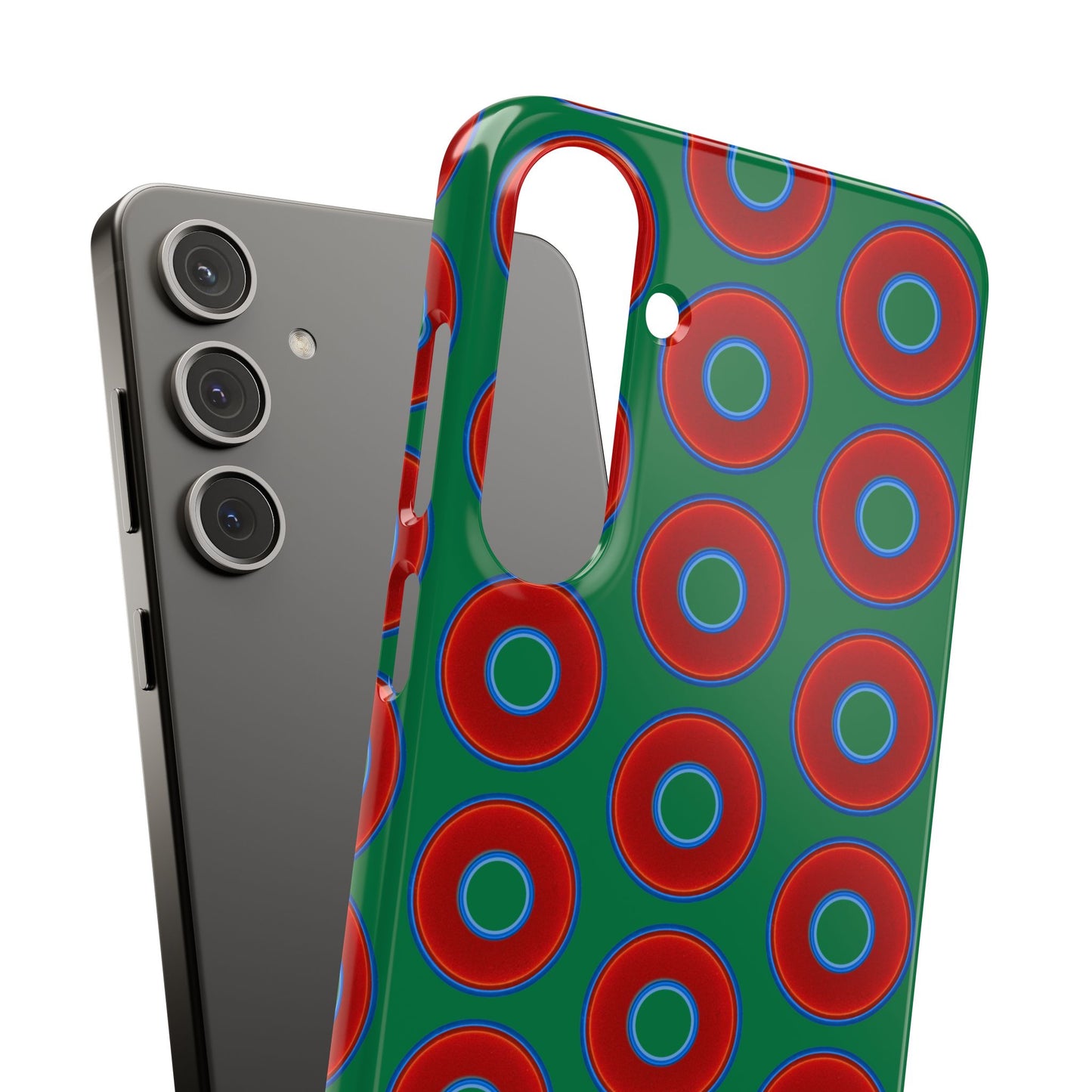 Lumpy Donut Snap Case - red vivid donut print w/green background