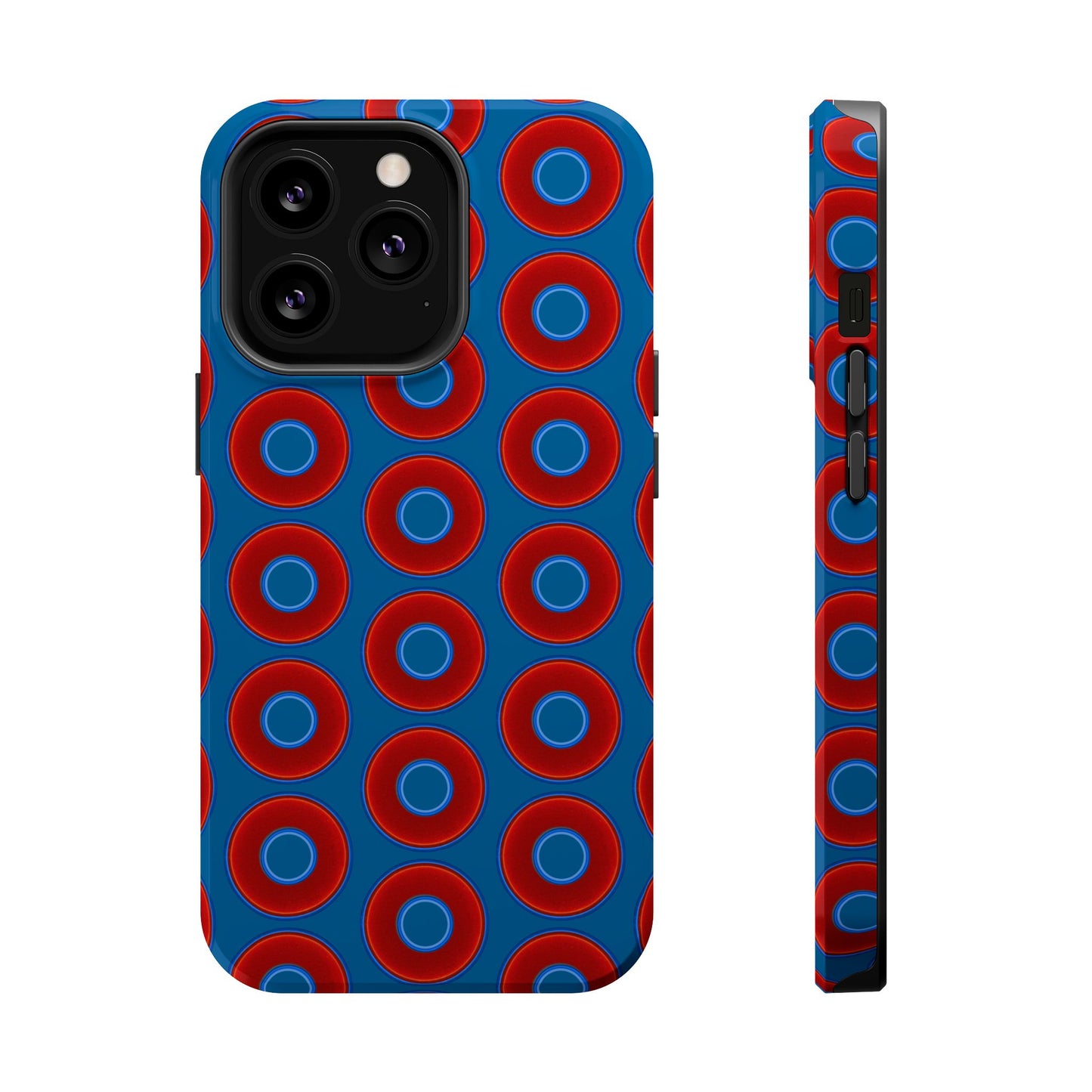 Magnetic Tough Donut Case - red vivid donut print w/wavy navy blue background