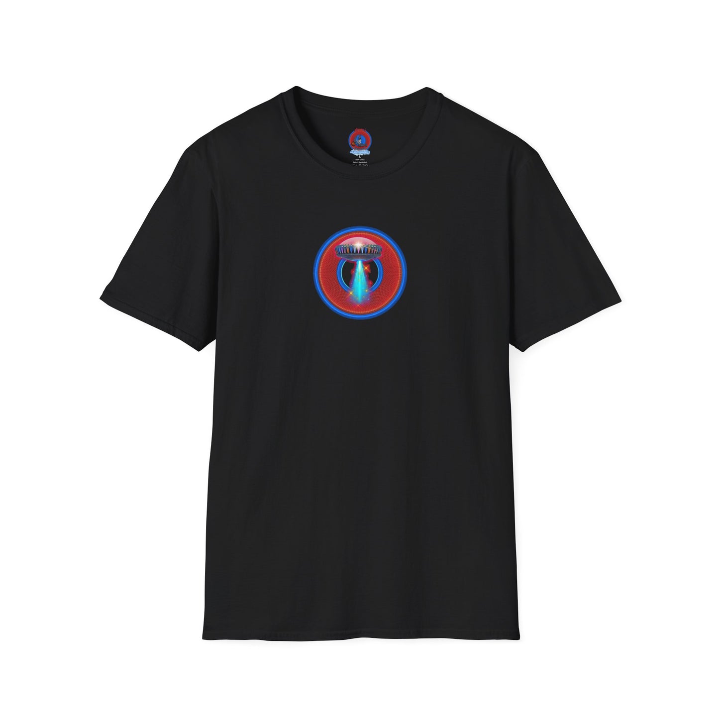 Classic Donut Tee - Unisex Soft-Style - "Donuts now Served on the Mothership" - red/blue donut