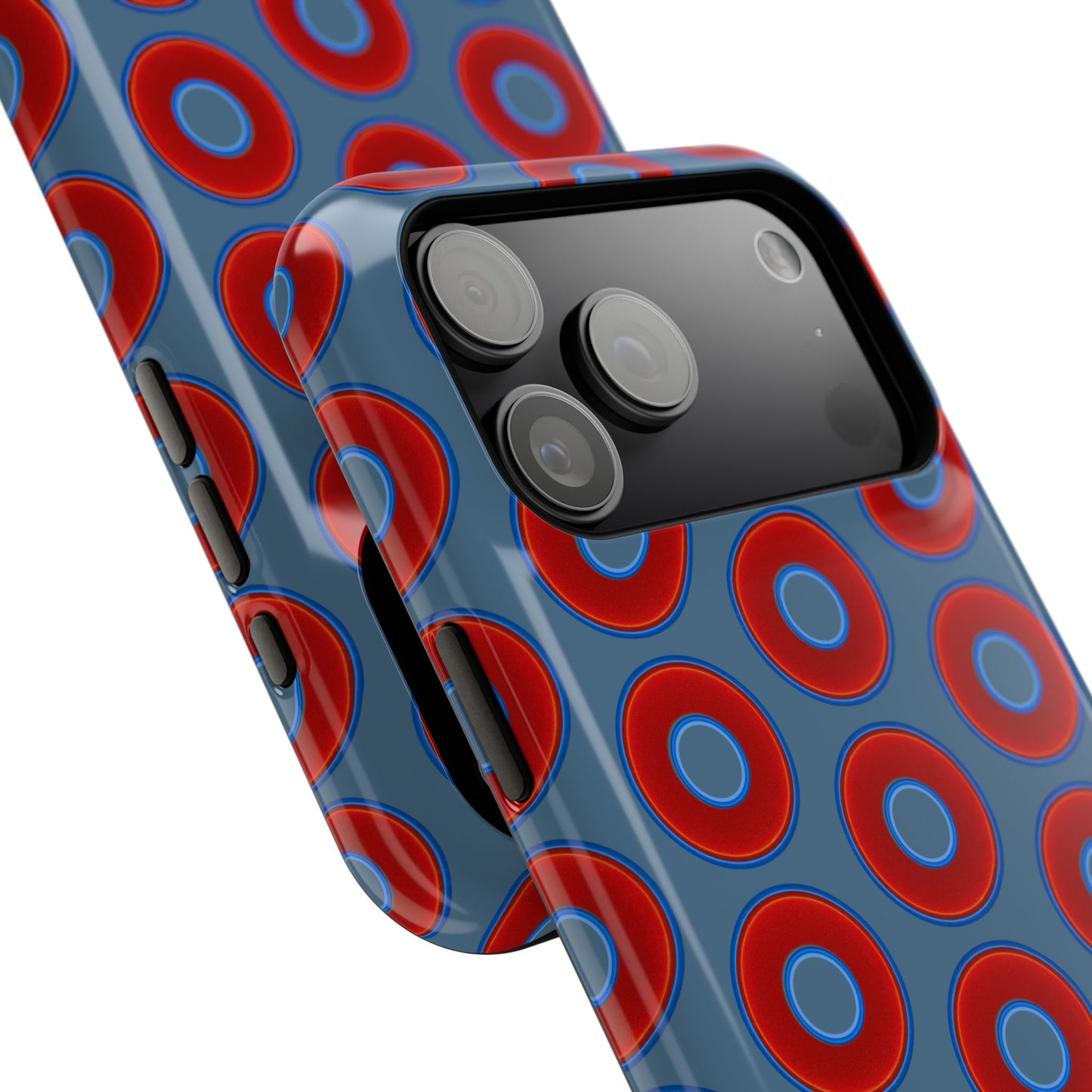 Impact-Resistant Lumpy Donut Case - red vivid donut print w/steel blue background