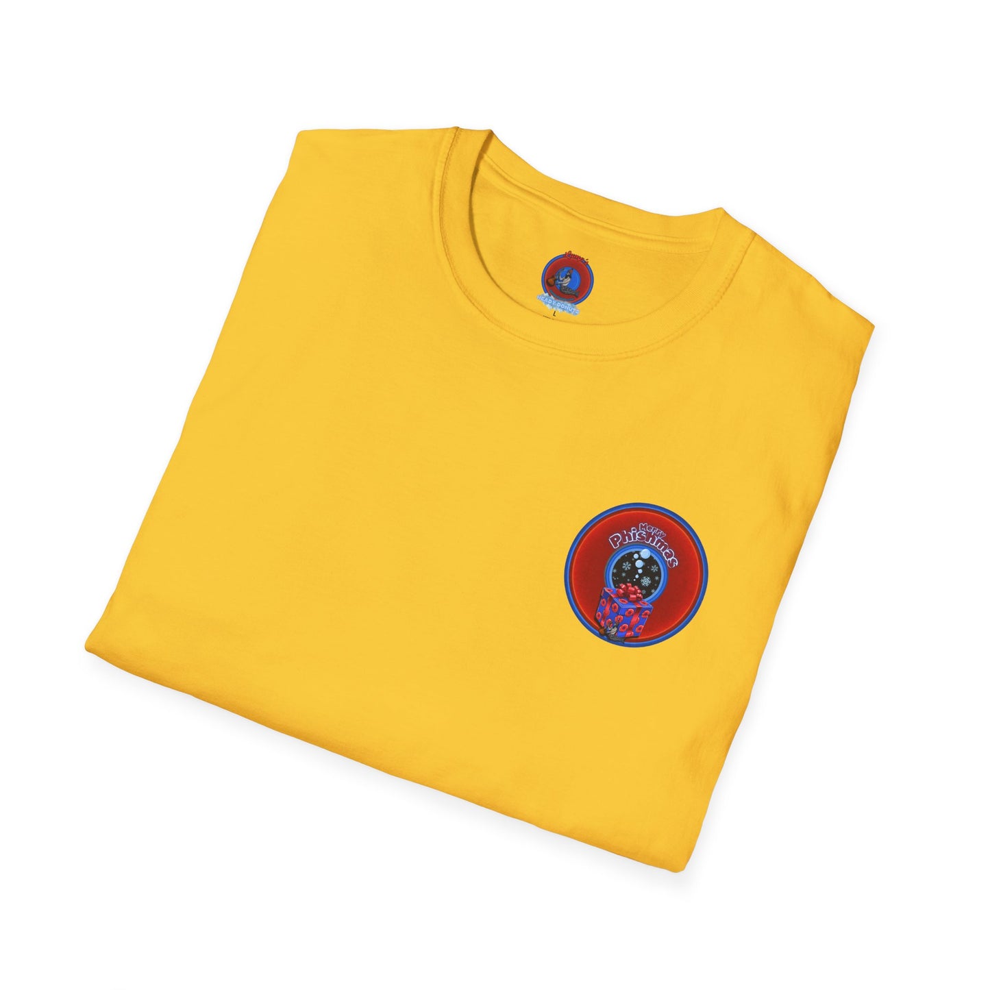 Classic Donut Tee - Unisex Soft-Style - "Phishmas Caroler's Tee " - vivid red/blue donut - variant 4
