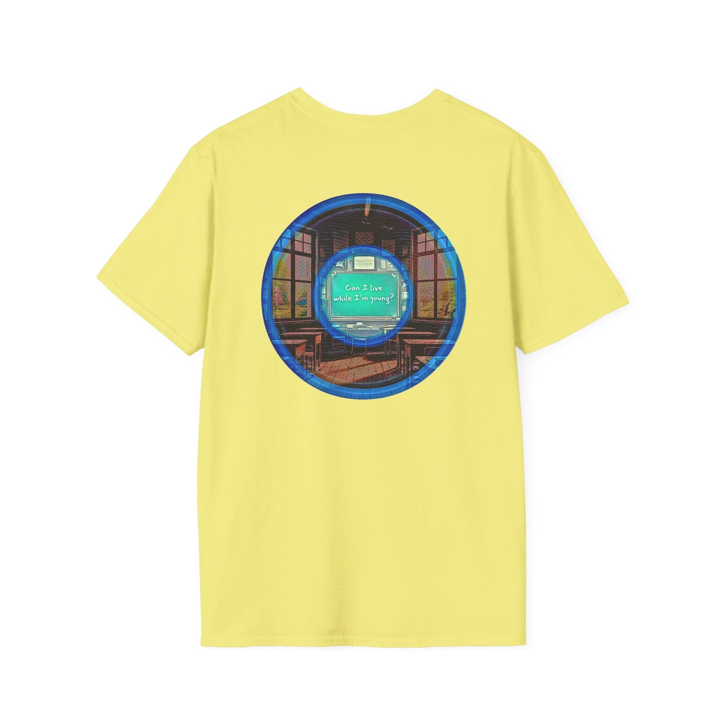 Classic Donut Tee - Unisex Soft-Style - "The Torturous Chalk Dust Donut  " - blue/red picture donut