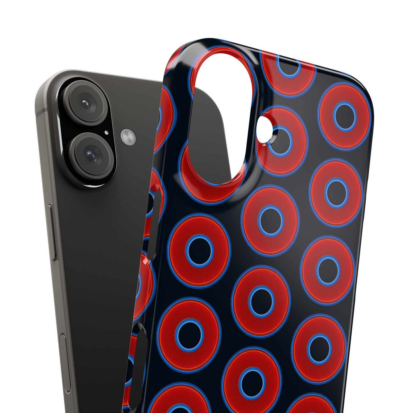Lumpy Donut Snap Case - red vivid donut print w/blue charcoal background