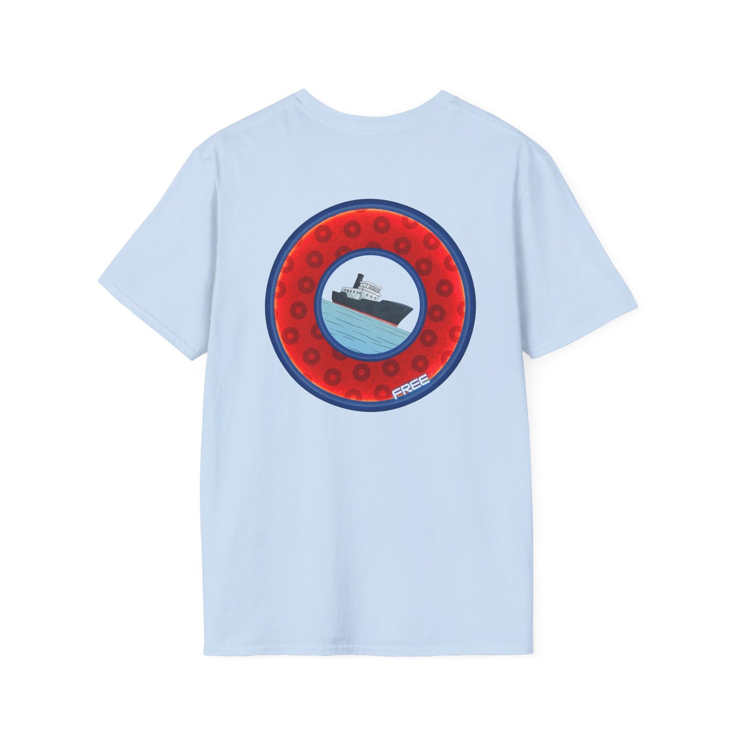 Classic Donut Tee - Unisex Soft-Style - "Phree Donut Sliders" - red/blue widemouthed paradox donut